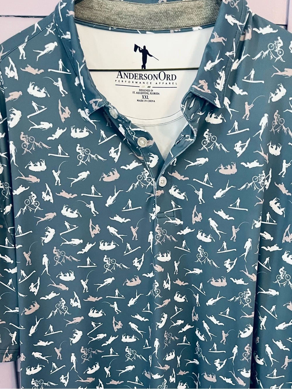 ANDERSONORD Men’s Teal Sport Polo with Active golf theme Silhouette Print